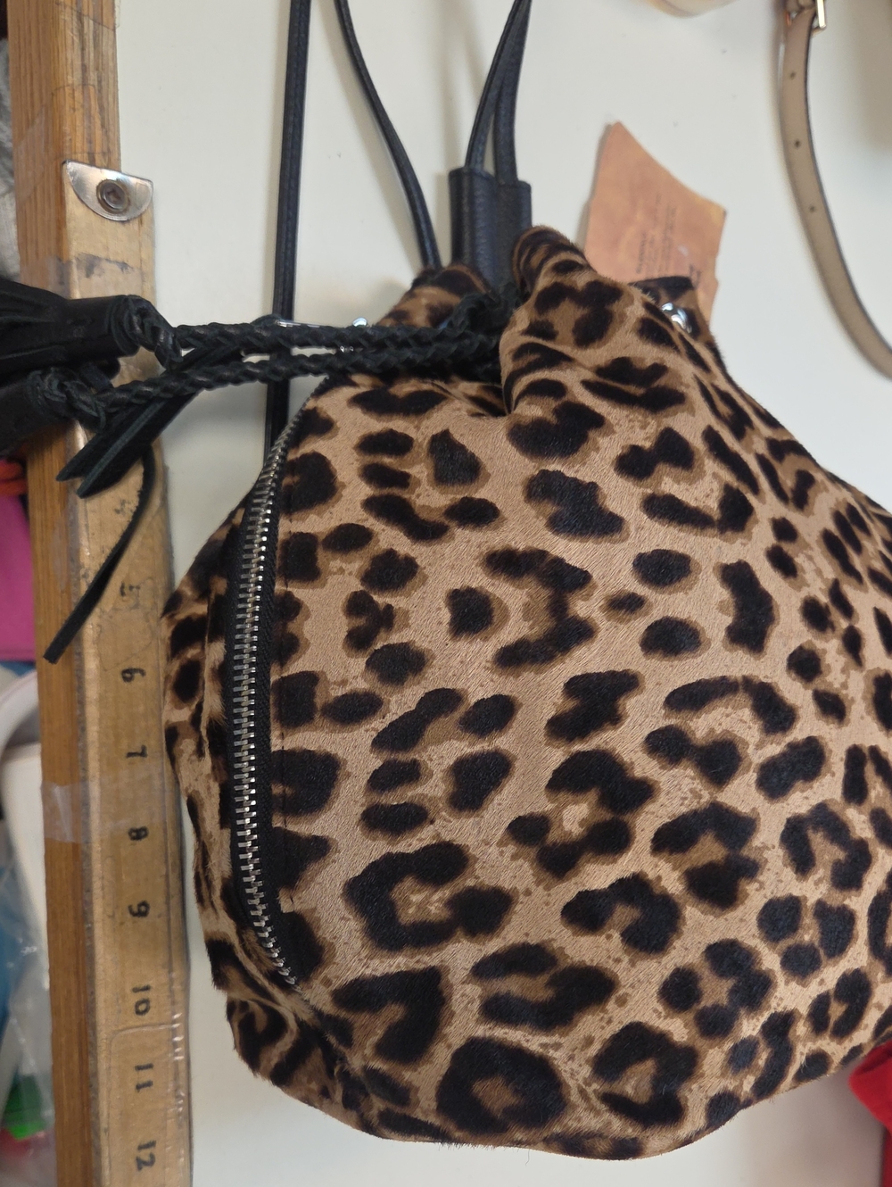 SIMONE CAMILLE. RARE Leopard Print Drawstring Bucket Bag - Black & Brown